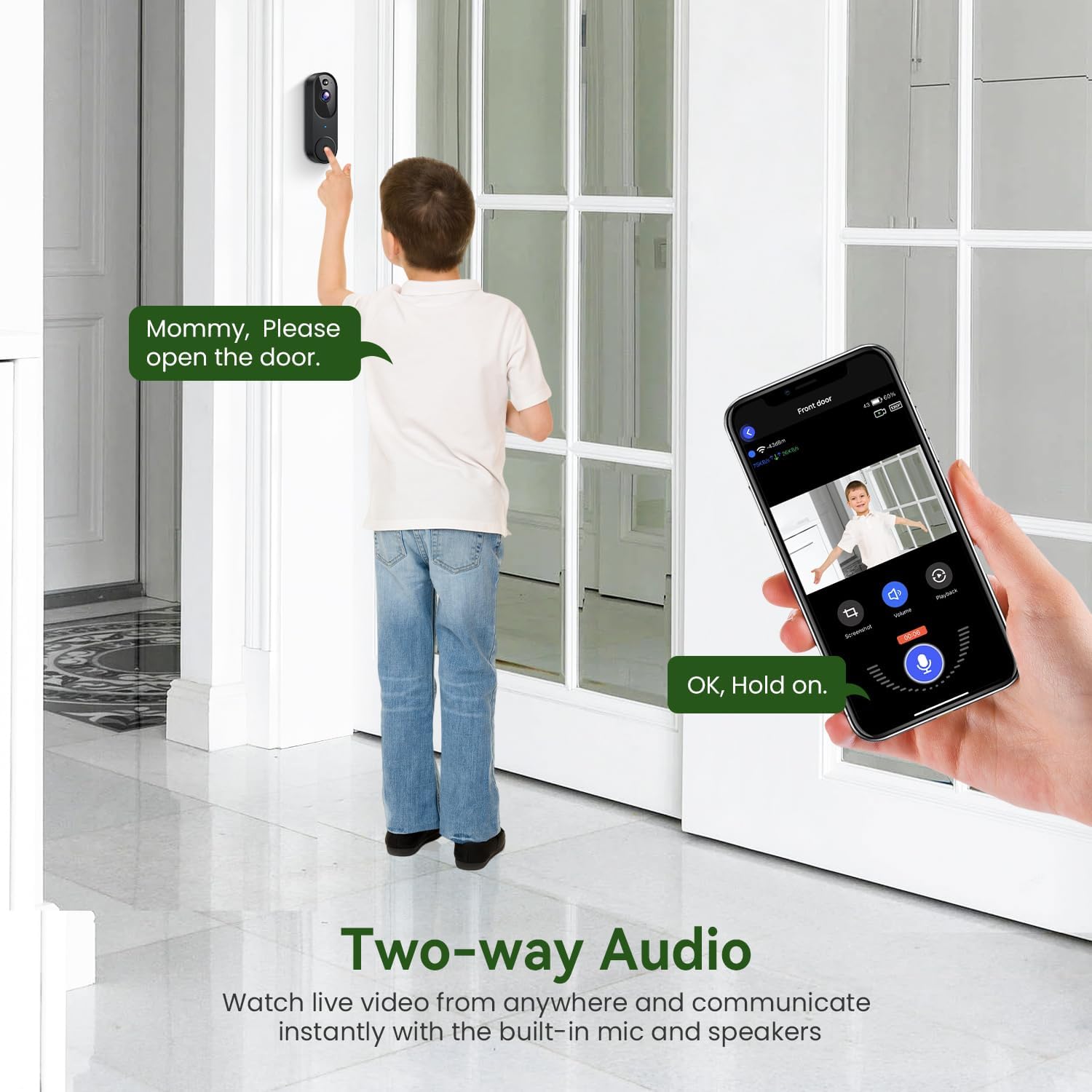 1080P Smart Wireless Video Doorbell Camera with Chime, Night Vision, Real-Time Alerts, AI Human Detection, 2.4G WiFi, Two-Way Talk, Cloud Storage, Battery Rechargeable, Weather-Resistant - Image 4