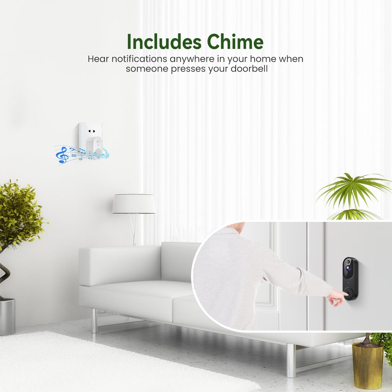 1080P Smart Wireless Video Doorbell Camera with Chime, Night Vision, Real-Time Alerts, AI Human Detection, 2.4G WiFi, Two-Way Talk, Cloud Storage, Battery Rechargeable, Weather-Resistant - Image 5