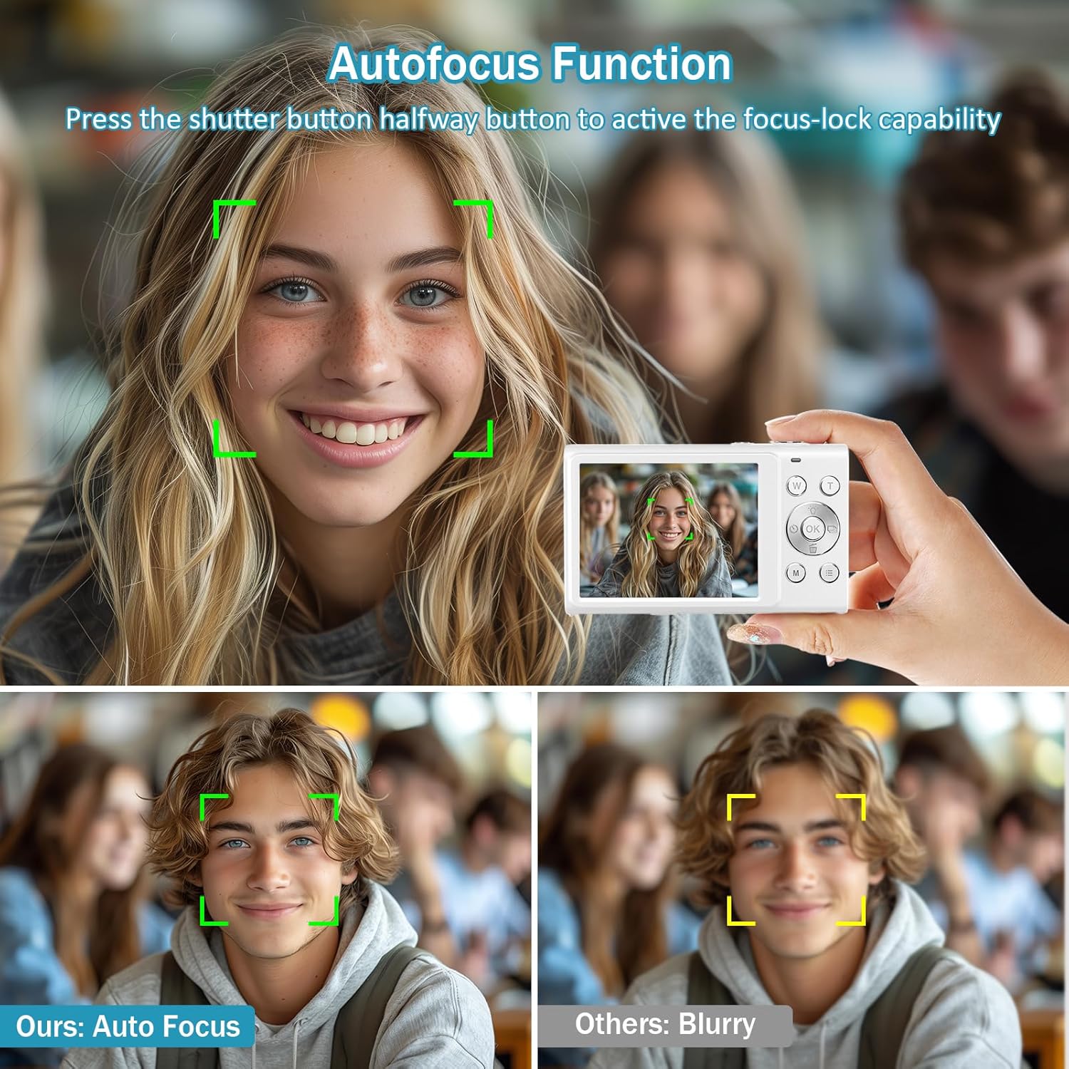 Digital Camera, 4K Vlogging Camera for YouTube Autofocus 48MP UHD Cameras for Photography with Anti-Shake, 16X Digital Zoom Point and Shoot Digital Camera with 32GB Card for Teens Adult Beginner-White - Image 2