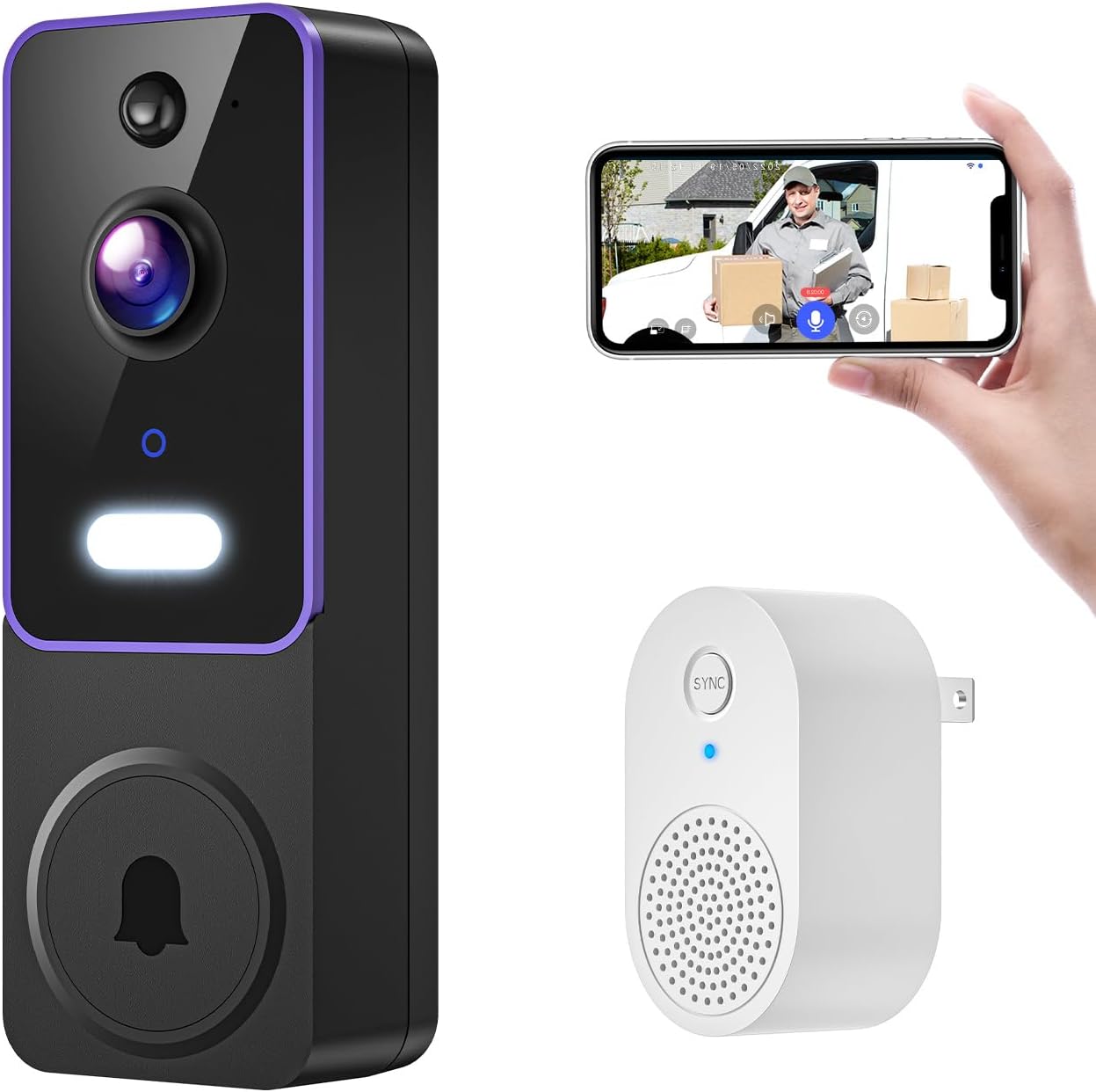 Smart Video Doorbell Camera, Wireless Indoor/Outdoor Surveillance Cam, AI Human Detection, Live View, Included Chime, 2-Way Audio, Night Vision, Cloud Storage Sold Separately, 2.4G WiFi
