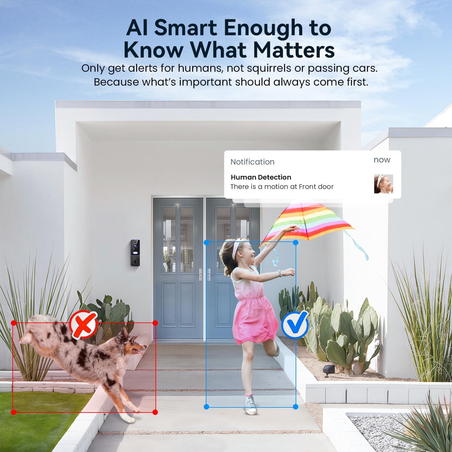 Smart Video Doorbell Camera, Wireless Indoor/Outdoor Surveillance Cam, AI Human Detection, Live View, Included Chime, 2-Way Audio, Night Vision, Cloud Storage Sold Separately, 2.4G WiFi - Image 3