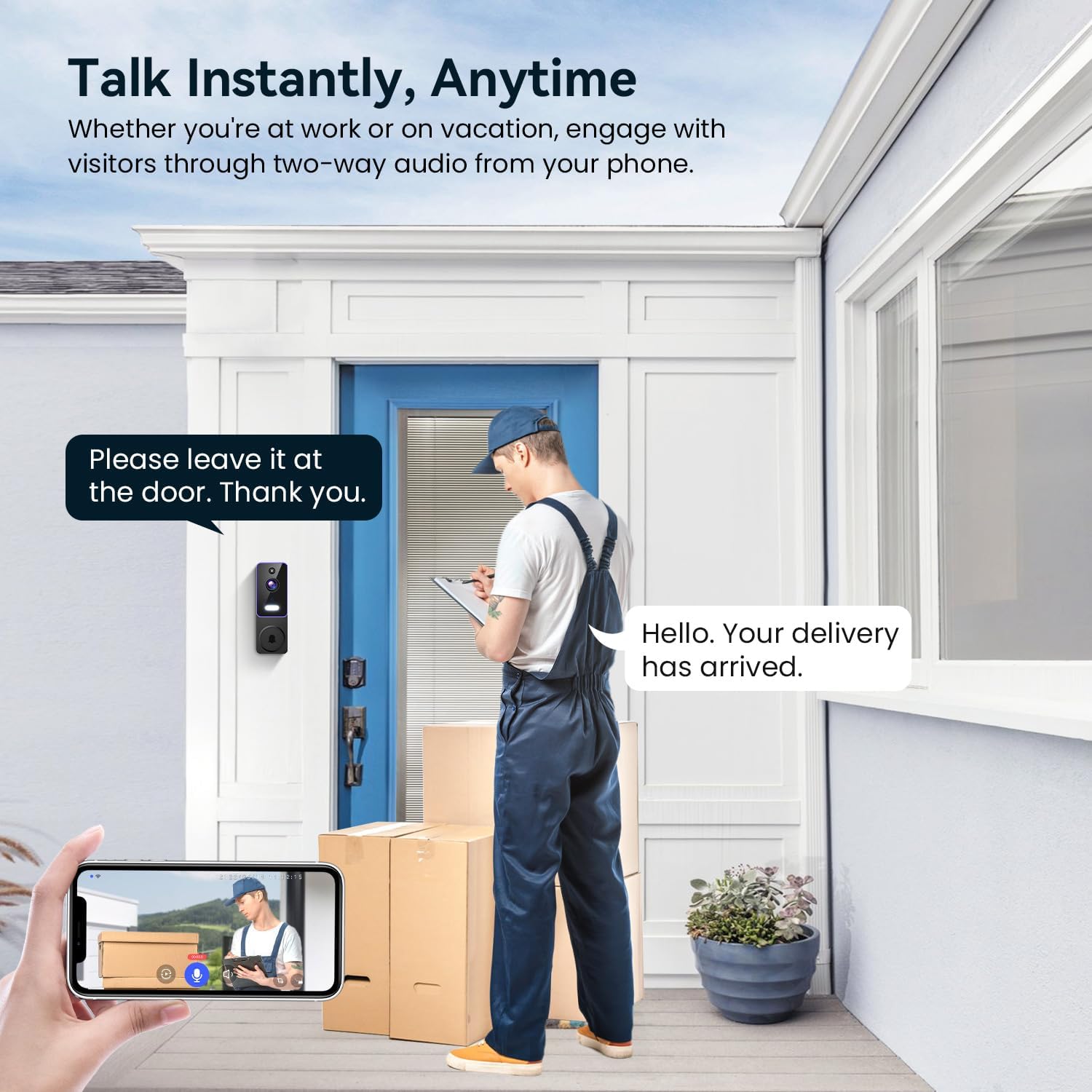Smart Video Doorbell Camera, Wireless Indoor/Outdoor Surveillance Cam, AI Human Detection, Live View, Included Chime, 2-Way Audio, Night Vision, Cloud Storage Sold Separately, 2.4G WiFi - Image 4