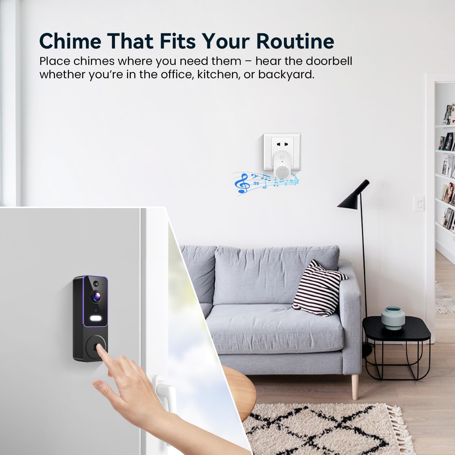 Smart Video Doorbell Camera, Wireless Indoor/Outdoor Surveillance Cam, AI Human Detection, Live View, Included Chime, 2-Way Audio, Night Vision, Cloud Storage Sold Separately, 2.4G WiFi - Image 5