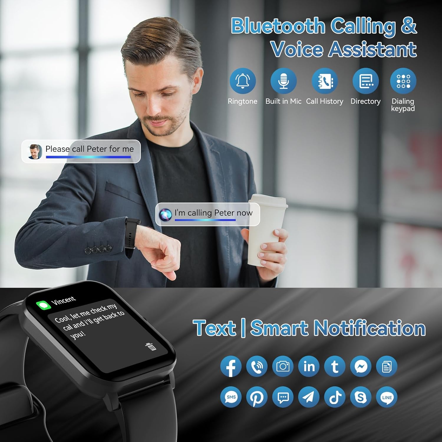 Smart Watch, 1.85" HD Smartwatch for Men Women (Answer/Make Calls), Fitness Watch with Heart Rate/Sleep/IP68 Waterproof/120+ Sports Modes, Pedometer, Android Smart Watch for Android iOS - Image 2