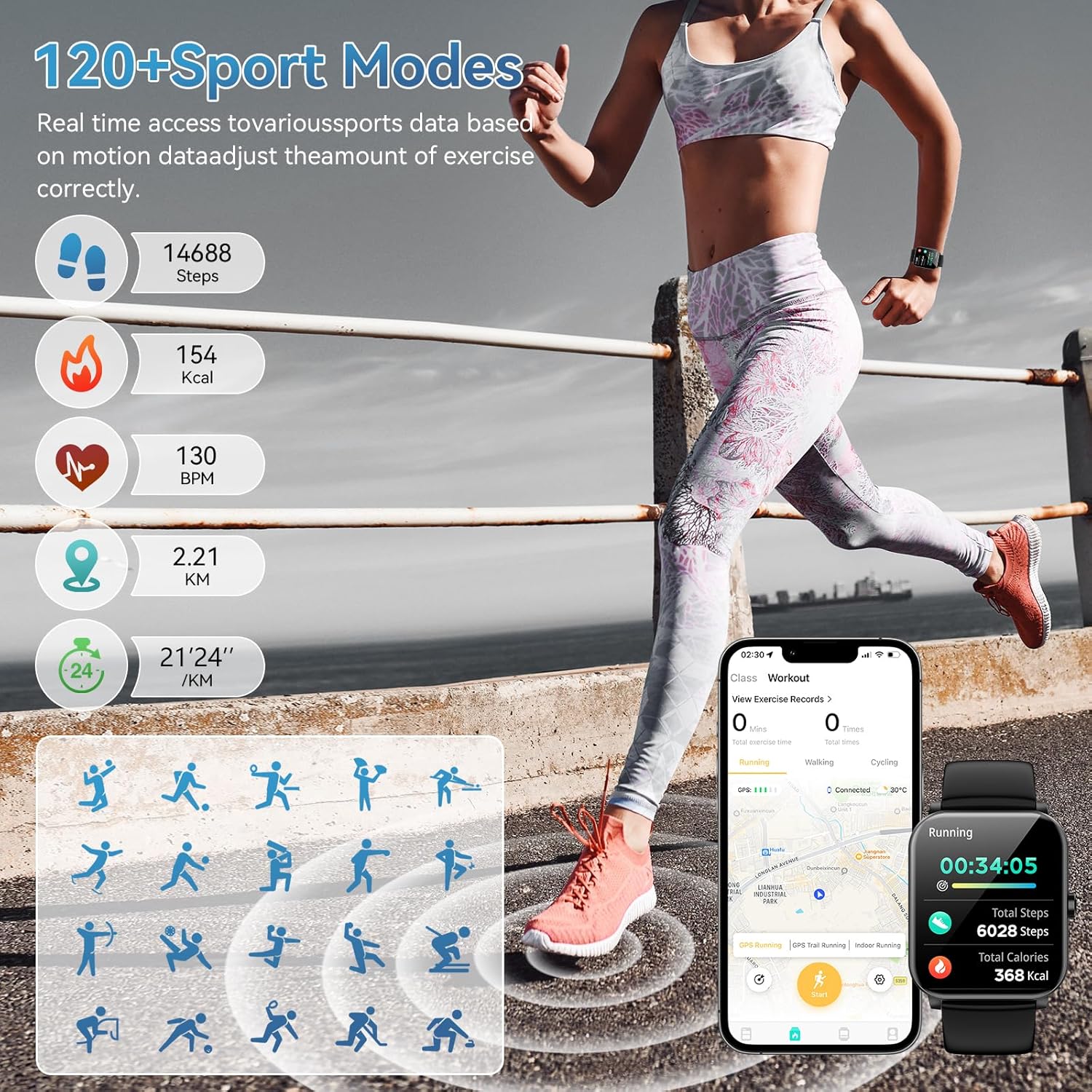 Smart Watch, 1.85" HD Smartwatch for Men Women (Answer/Make Calls), Fitness Watch with Heart Rate/Sleep/IP68 Waterproof/120+ Sports Modes, Pedometer, Android Smart Watch for Android iOS - Image 3