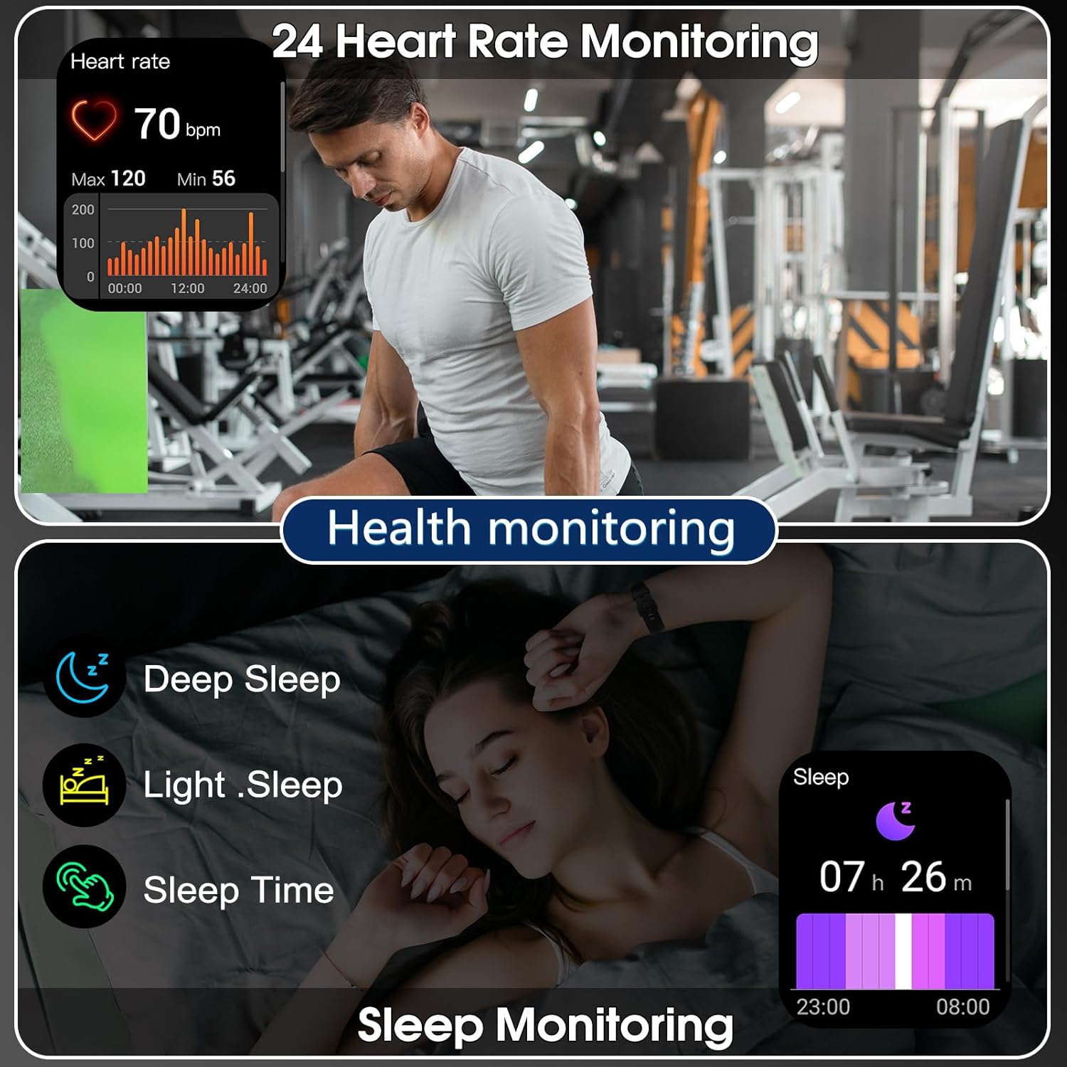 Smart Watch for Men Women Bluetooth Call, 1.95" HD Touch Screen Fitness Watch with Sleep Heart Rate Monitor, 100+ Sports Modes, IP68 Waterproof Activity Trackers for Android iOS, Black - Image 3