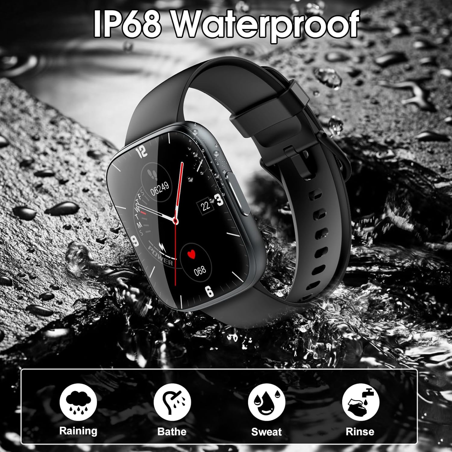 Smart Watch for Men Women Bluetooth Call, 1.95" HD Touch Screen Fitness Watch with Sleep Heart Rate Monitor, 100+ Sports Modes, IP68 Waterproof Activity Trackers for Android iOS, Black - Image 6
